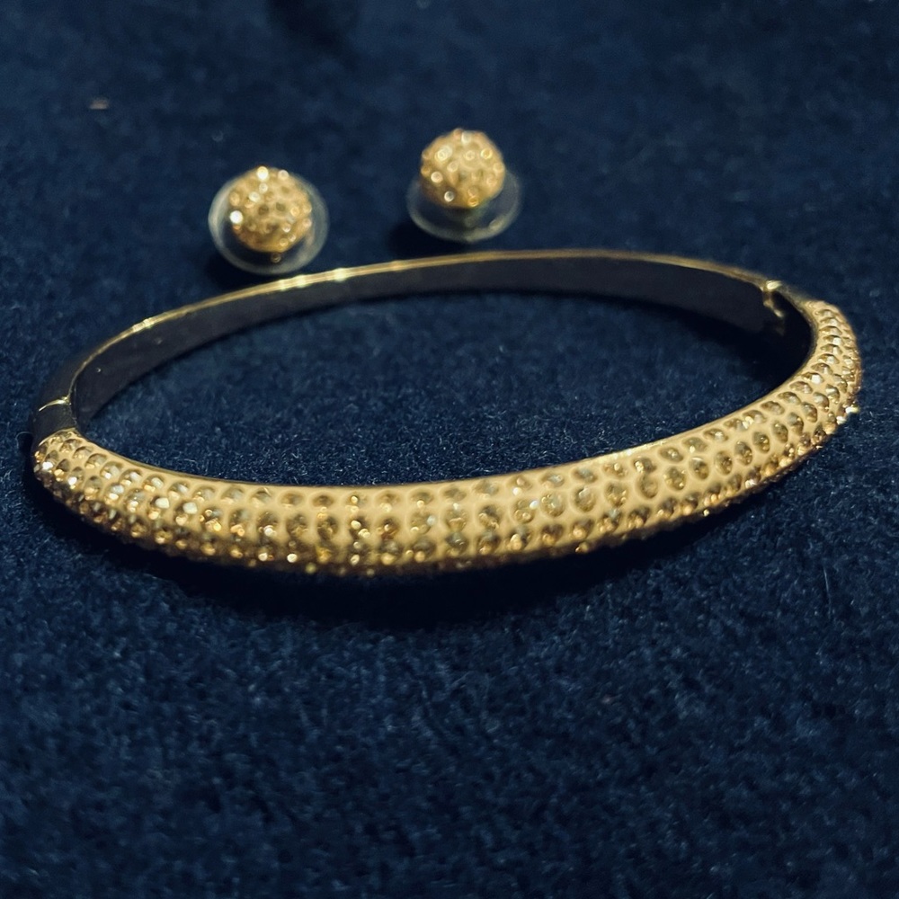 Swarovski gold bangle bracelet + earrings